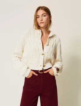 Cardigan cropped en laine mélangée - TWINSET - FashionsVida
