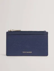 Leather Zip Card Holder Dark Blue female