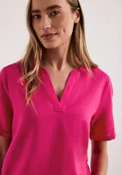 Bluse mit Split Neck aus Leinenmix female Pink