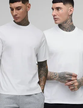 Herren Tall 2er-Pack Basic T-Shirt White Größe Small - boohooMAN - FashionsVida
