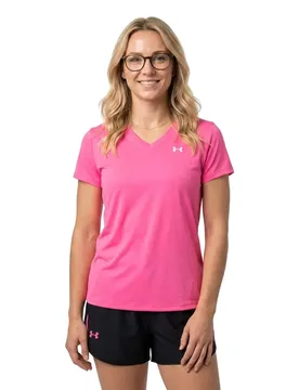 T-shirt à Manches Courtes Tech Solid V-neck Pink / Prime Pink L - Under armour - FashionsVida