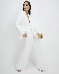 Womens Wide Leg Trousers White Zip & Hook Pleated - Size 16 Short