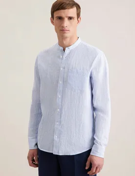Regular Leinenhemd Gestreift Blau 38 - Seidensticker - FashionsVida