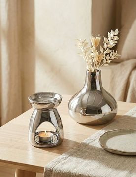 Bruciaessenze in ceramica per tealight - argento