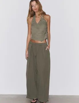 Wickel-Neckholder-Top Khaki XS - Stradivarius - FashionsVida