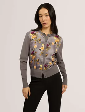Cotton Rich Floral Button Front Cardigan Grey female - Ted baker - FashionsVida