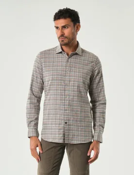 Camicia a quadretti grigi moro e arancio in flanella di puro cotone - Alley Docks - FashionsVida