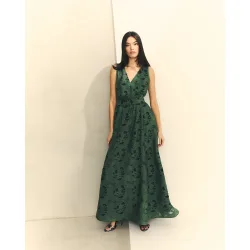Vestido largo de jacquard de hojas