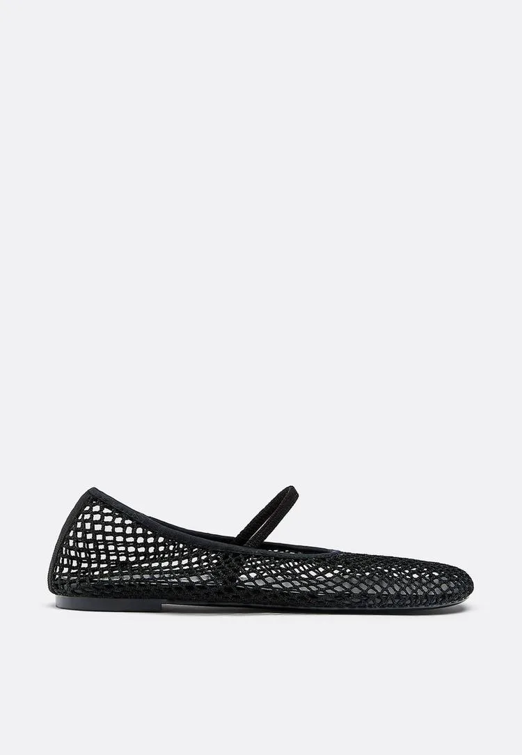 Mesh-Ballerinas mit Riemen SCHWARZ 40 - Stradivarius - FashionsVida