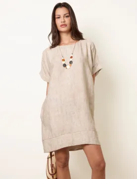 Washed Effect Tunic Dress - ONE / BEIGE - female - Blue Vanilla - FashionsVida