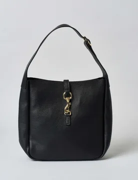 Hobo bag nera in pelle martellata con chiusura a moschettone - Hlo! - FashionsVida