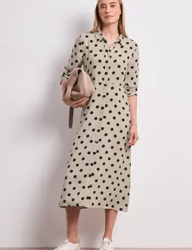 Midi-Kleid mit Knöpfen und Punktmuster female Beige