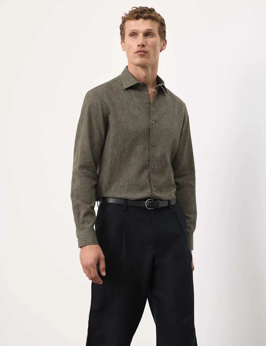 Easy Iron Linen Rich Performance Shirt Dark Olive male - Autograph - FashionsVida