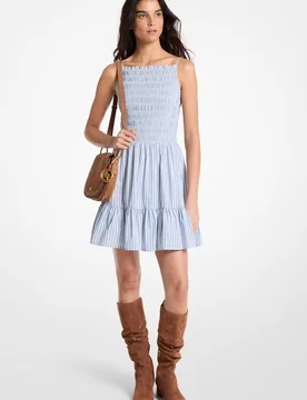 Vestido corto fruncido en algodón elástico a rayas - MICHAEL Michael Kors - FashionsVida