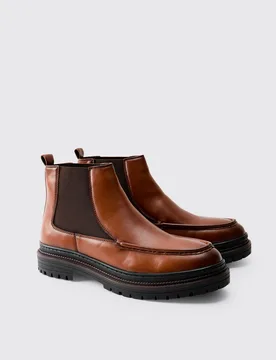 Mens Pu Apron Front Chelsea Boot - Tan - Size Uk 9 - boohooMAN - FashionsVida