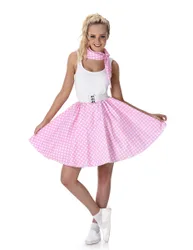 Er-Jahre Rockabilly Petticoat-Rock mit Halstuch rosa-weiss