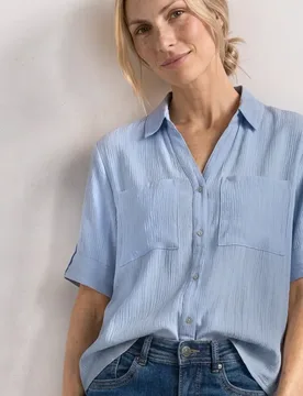 Kurzarm Hemdbluse mit Turn-Up-Details female Blau - Street One - FashionsVida
