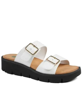 Women's Wide Fit Cushioned Buckled Sandals in White Size: 8 - White - Size: 8 - Pavers - FashionsVida