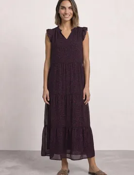 Maxi-Chiffonkleid mit Volants und Print female Rot