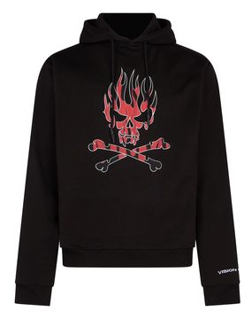 Felpa Leggera Cappuccio Uomo Skull Print Hoodie Black/red