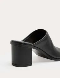 Leather Block Heel Peep Toe Mules Black female