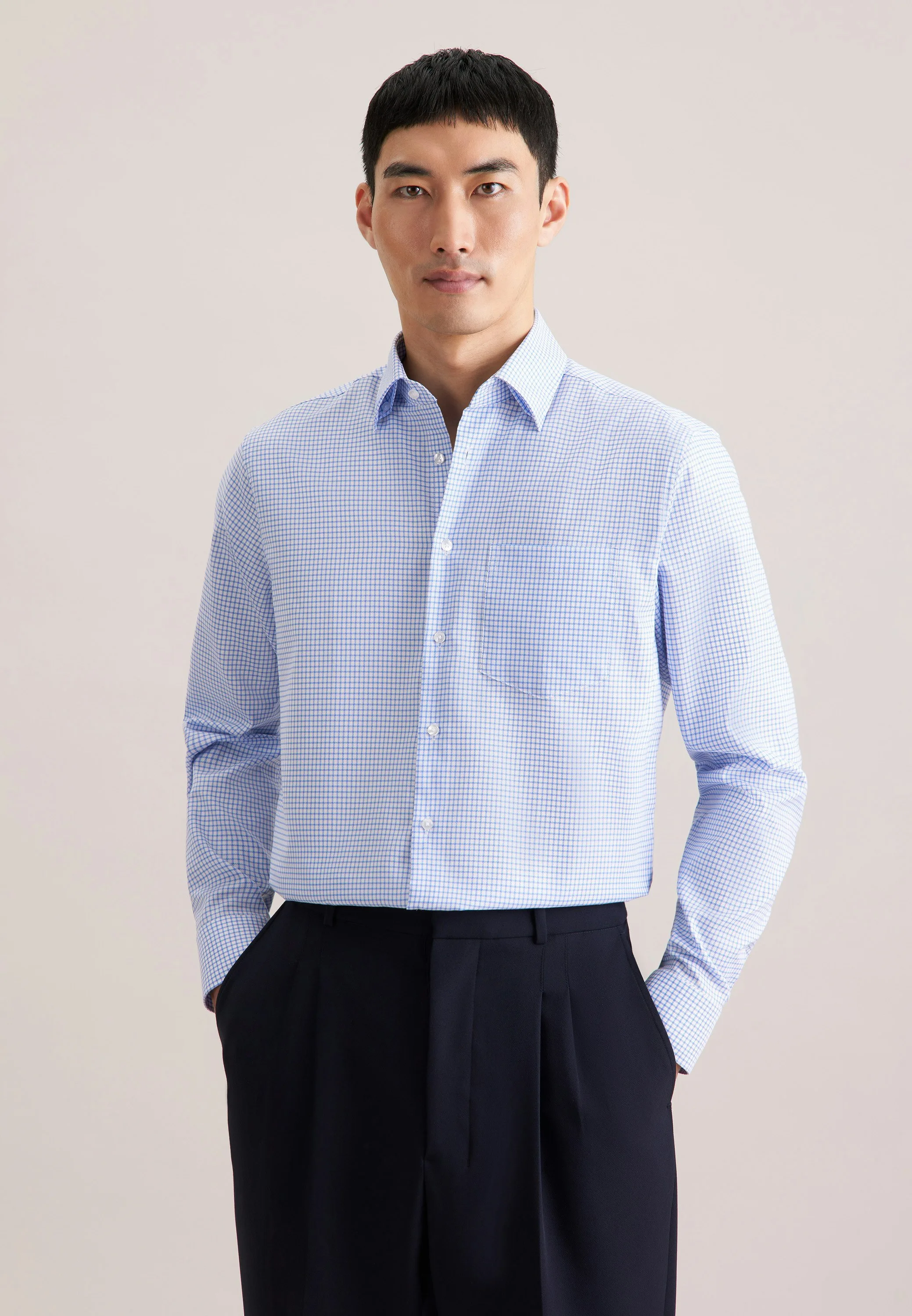 Comfort Business Hemd Karo Blau 46 - Seidensticker - FashionsVida