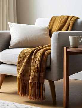 Coperta con frange - giallo
