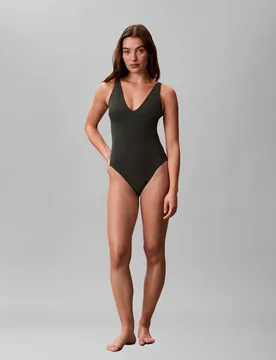 Icon Stripe Cut Out V-Neck Swimsuit Black female - Calvin Klein - FashionsVida