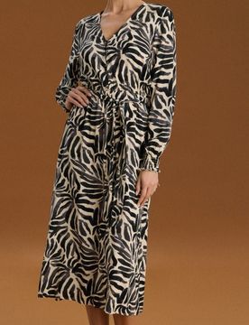Abito midi in viscosa con cintura con stampa floreale - multicolor