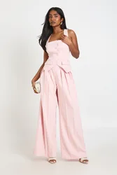 Womens Pleated Extreme Wide Leg Tailored Trousers - Pink - Size 16 Uk