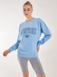 Womens Washed New York Sweatshirt - Light Blue - Size Small