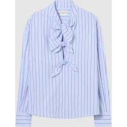 Blusa de mujer con lazada al cuello de popelín a rayas