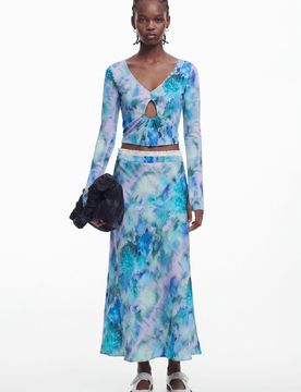 Jupe midi Collina Strada, Viscose, Bleu, M