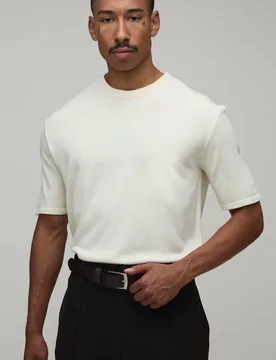 Men's Regular Fit Soft Touch Knitted T-Shirt Ecru Size Small Ecru S - boohooMAN - FashionsVida