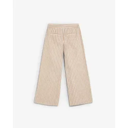 Pantalón recto de mujer a rayas con cremallera y botón