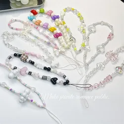 Phone Charms Strap Pink Cute Aesthetic Love Cellphone Chain Girl Pearl Beaded Mobilephone Lanyard Jewelry Aceessories Gifts