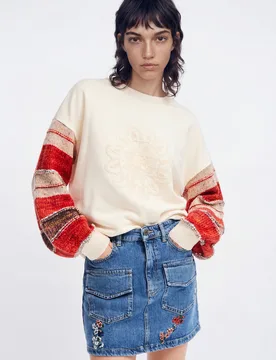 Sweat-shirt combiné broderie WHITE M female - Desigual - FashionsVida