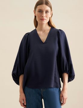 Shirtbluse Uni Blau 36
