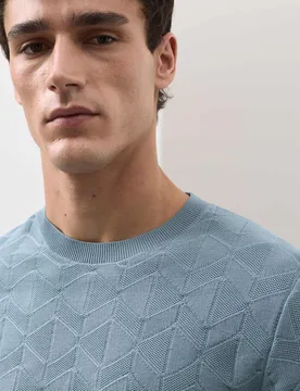 Mercerised Cotton Geometric Knitted T-shirt Smokey Blue male - Autograph - FashionsVida