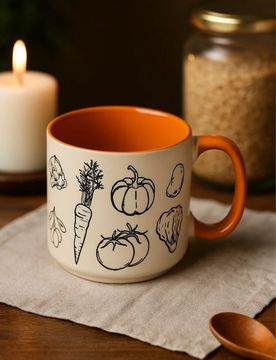 Tazza in gres con stampa di verdure - bianco