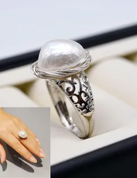 Baroque ring natural freshwater white pearl sterling silver ring adjustable ring handmade silver wire winding ladies ring - Aliexpress - FashionsVida