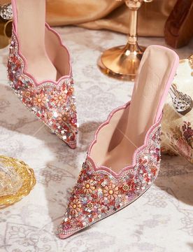 Zapatos de tacón de aguja con punta puntiaguda y brillantes para mujer, ideales para fiestas