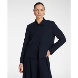 Chaqueta de mujer en tejido crepé botones de presión y bolsillos aplicados