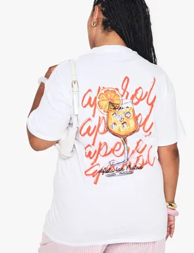 Womens Plus Aperol Spritz Oversized T-Shirt - White - Size 22 Uk - Boohoo - FashionsVida
