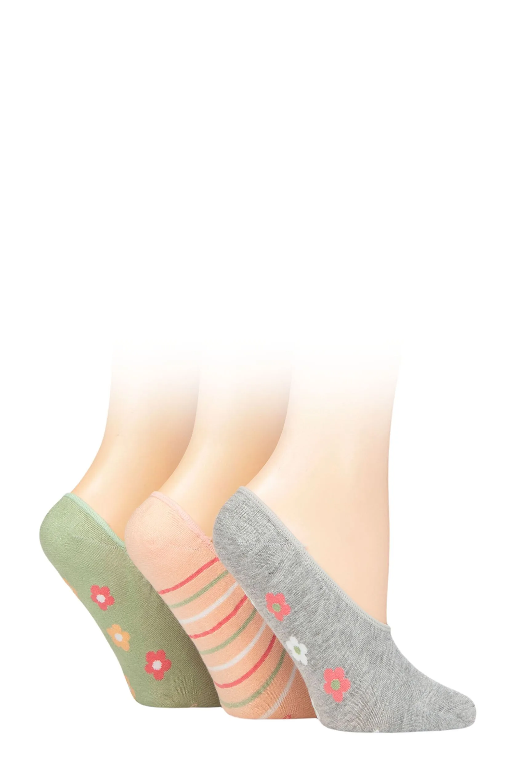 Women's 3 Pair Plain and Patterned Bamboo Shoe Liners Sage 4-8 - Multi Coloured - Size: Small - SockShop - FashionsVida