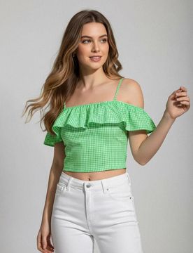 Top con spalline e balza sullo scollo - verde fresco
