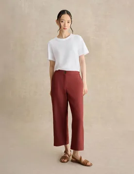Pure Linen Wide Leg Cropped Trousers Brown female - Hobbs - FashionsVida