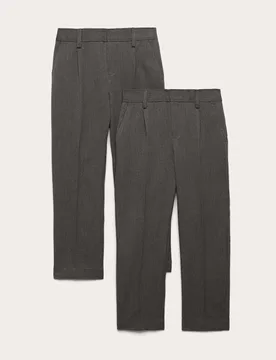 Pack Boys' Pleat Front Trousers (2-18 Yrs) Grey male - M&S - FashionsVida