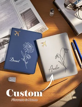 Funda de Pasaporte Personalizada con Texto de Nombre, Portapasaporte de Cuero con Patrón Floral, Billetera de Viaje y Protector de Pasaporte para Reg - Shein - FashionsVida