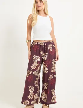 Womens Petite Palm Print Drawstring Trousers - Brown Viscose - Size 14 Uk - Wallis - FashionsVida